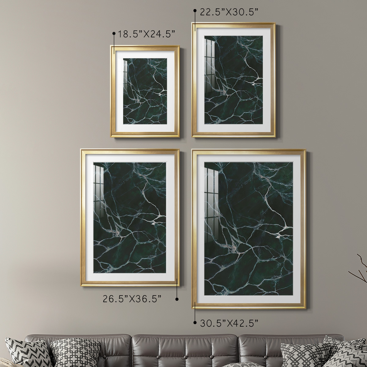 Wexford Home Jade Marble I Premium Framed Print, 26.5" x 36.5" - Ready to Hang, Gold (Set of 2)