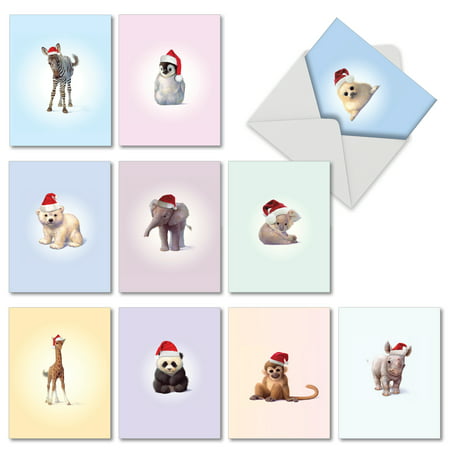 M6726XSG CHRISTMAS ZOO BABIES' 10 Assorted Merry Christmas Greeting Cards with Envelopes by The Best Card
