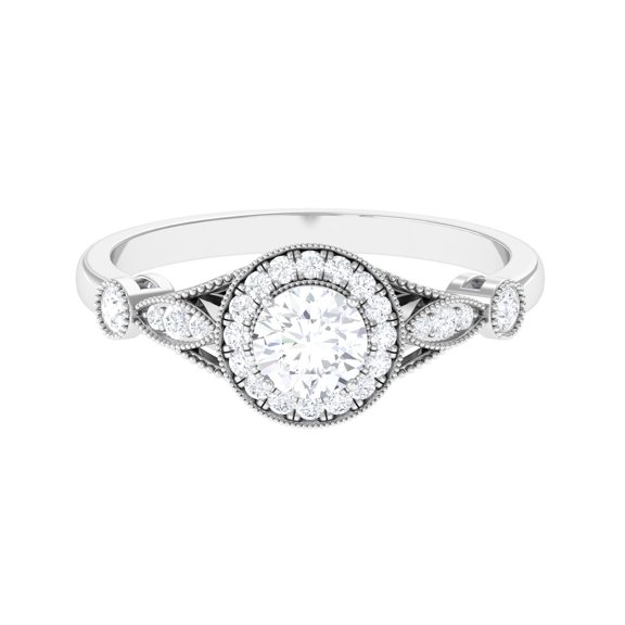 Rosec Jewels Cubic Zirconia Engagement Ring for Women, Antique Style Ring - Half Carat - AAAA Quality, 925 Sterling Silver, US 4.00