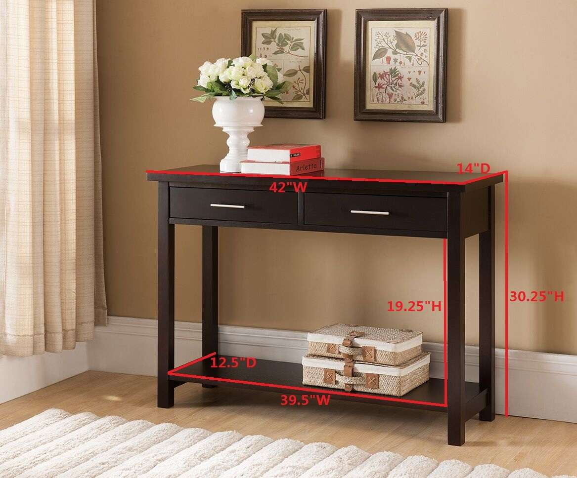 Kings Brand Furniture Traditional Wood Console Entryway Table with 2 Drawers & Lower Shelf, Espresso
