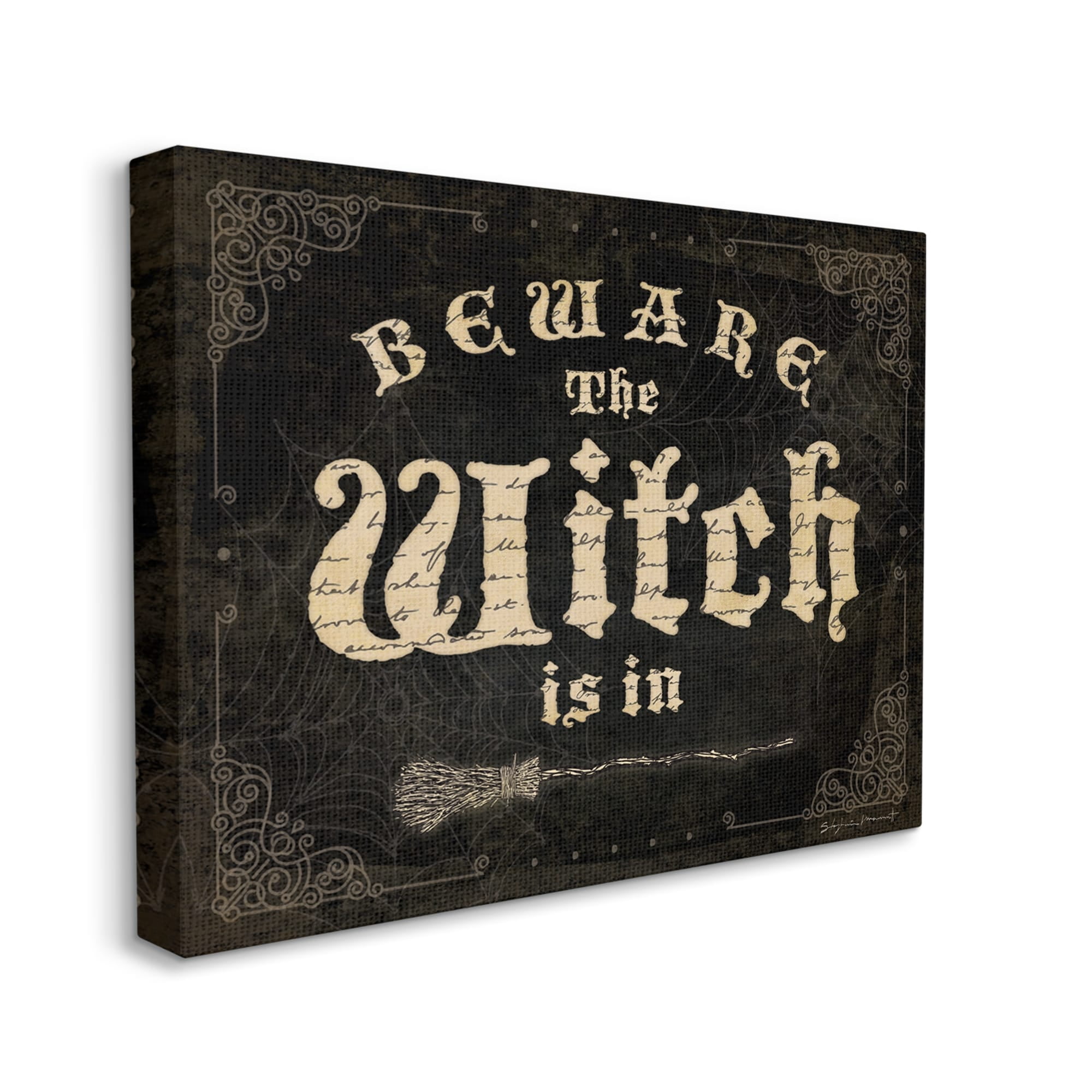 Stupell Industries Beware The Witch Vintage Phrase Holiday Painting Gallery Wrapped Canvas Print Wall Art