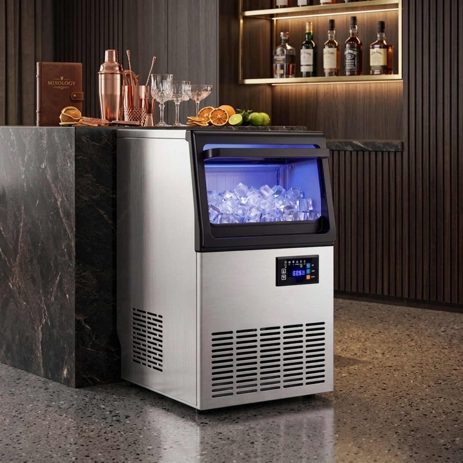 RUIE Stainless Steel Ice Maker Machine 80 lbs/24H with 30 lbs Storage, Countertop Spray Commercial Ice Machine for Home Bar Kitchen Restaurant