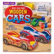 Made by Me Build & Paint Wood Cars, 3 Race Car with Moving Wheels, Boys and Girls, Child, Ages 6+