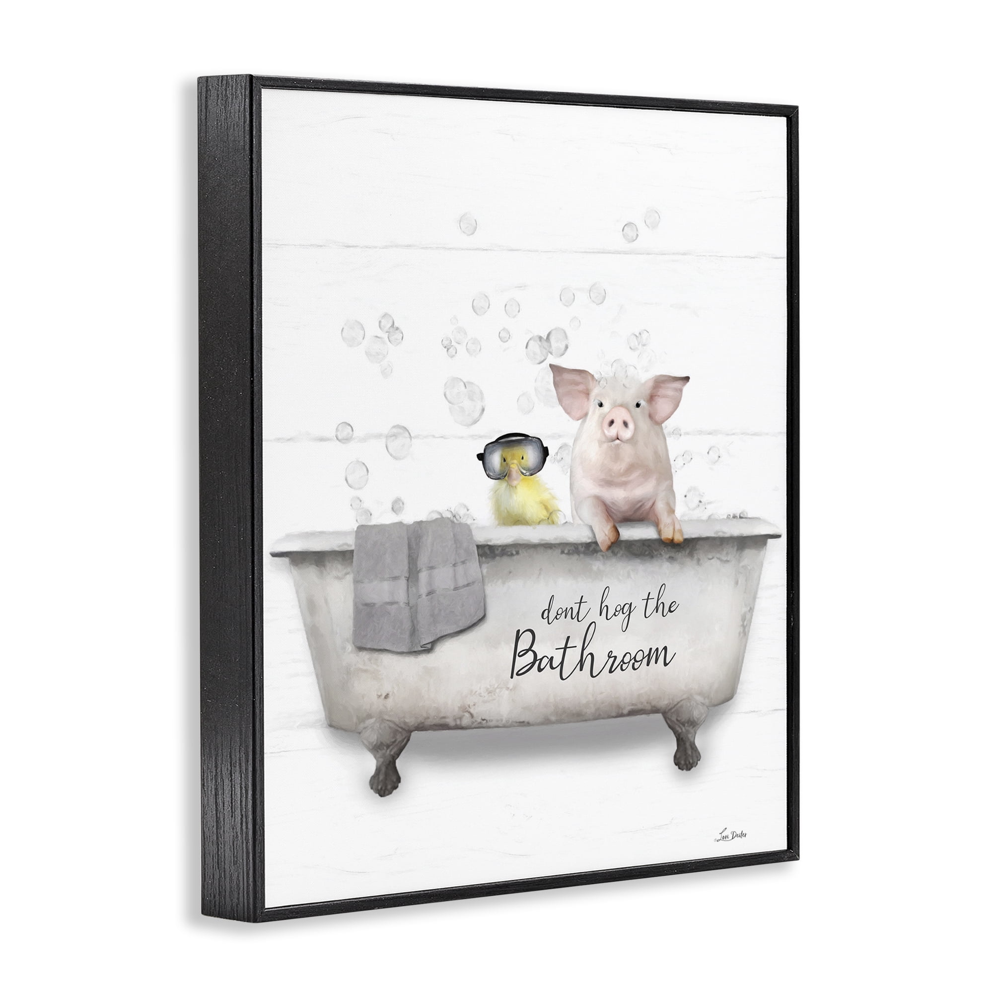 Stupell Industries Don't Hog Bathroom Typography Painting Black Framed Art Print Wall Art, 16 x 20