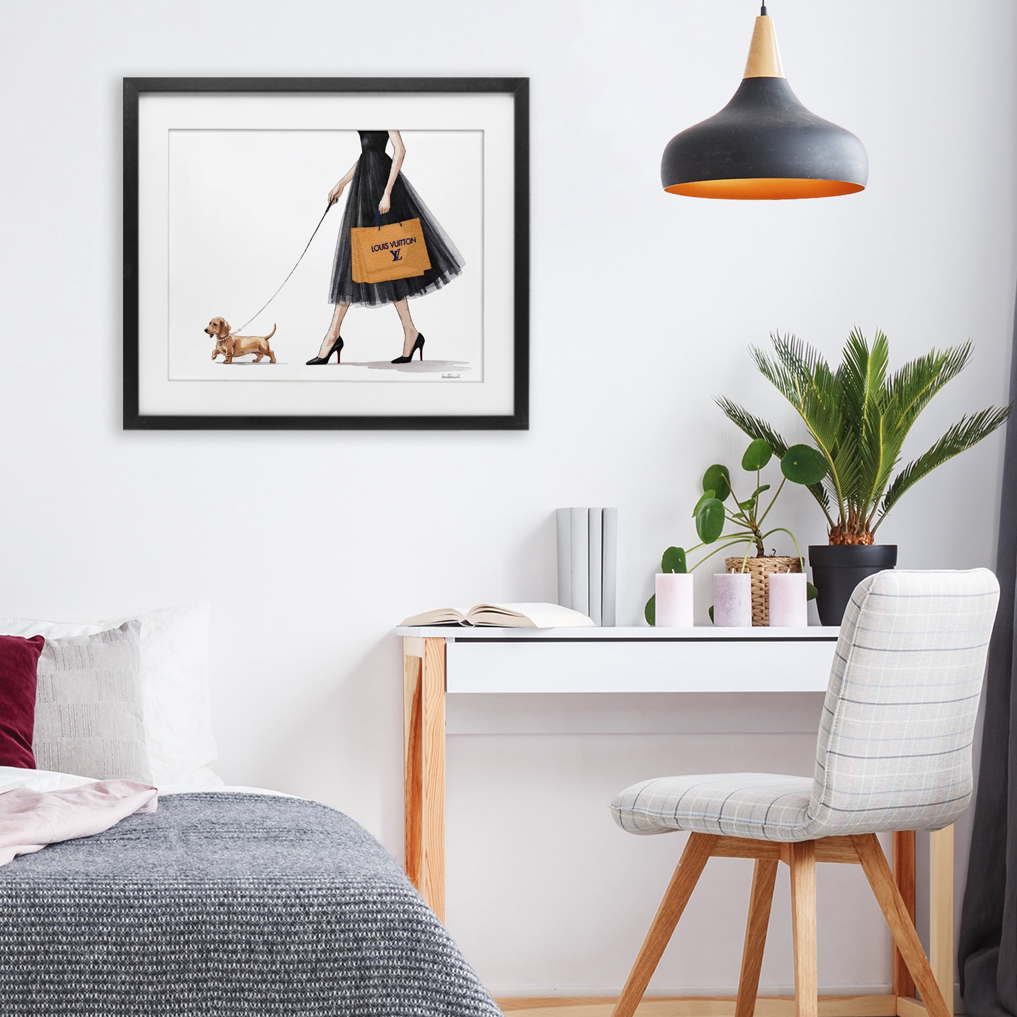 Stupell Industries Fashionable Dog Walking Black Framed Print Under Glass, design by Amanda Greenwood
