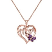 Brilliance Fine Jewelry 14K Rose Gold Plated Sterling Silver Mom Heart Pendant with Amethyst Butterfly, 18''