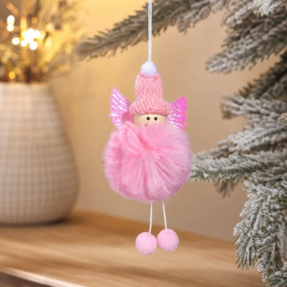 Boovnll Christmas Ornaments 6 Pcs, Plush Christmas Tree Decorations with Knit Hat and Winged Doll Pendants, Xmas Hanging Ornaments for Home Holiday Decor