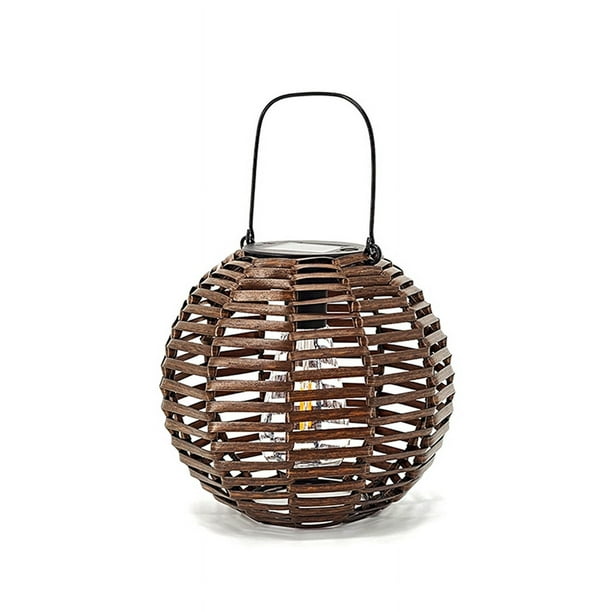 LáMpara Colgante de RatáN Solar, Luz Solar Tejida de RatáN de Hierro, Linterna Colgante Solar para JardíN, Luz Colgante Decorativa para Patio A