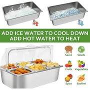 Miumaeov Countertop Food Display Container Ice Food Serving Tray 6 Pans Chilled Buffet Condiment Dispenser Appetizer Spice Fruit Cold Serving
