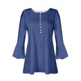 thumbnail image 5 of QASIEATN Womens Tops Dressy Casual V Neck Button Down Shirts Pleated Flowy Loose Flare 3/4 Sleeve Tunic Blouse Fall Fashion Outfits, 5 of 5