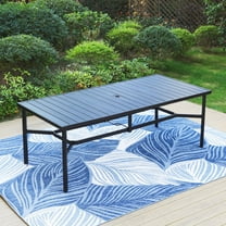 MF Studio 83" Outdoor Patio Dining Table with Umbrella Hole for 8, Large Black Metal Patio Table