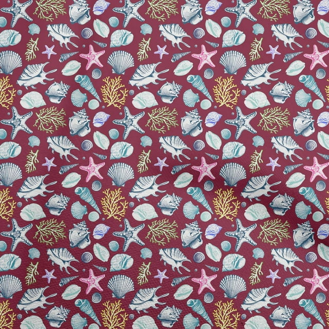oneOone Cotton Flex Magenta Fabric Sea Shells Pattern Sewing Material Print Fabric By The Yard 40 Inch Wide