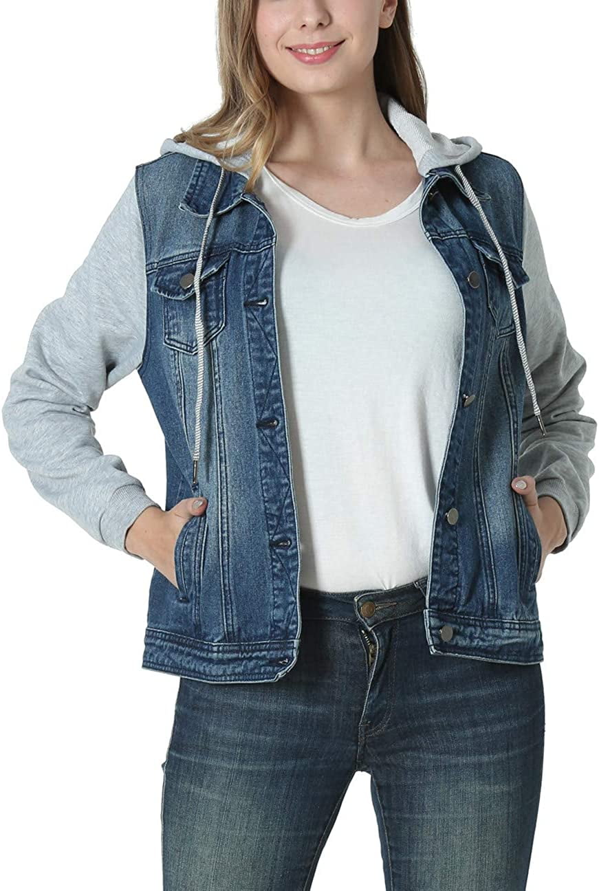 Dilgul Women Long Sleeve Denim Jacket Sweatshirt Ladies Girls Jean Coat