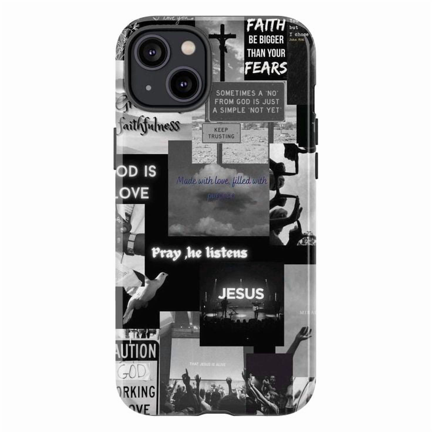 Black & White Christian Collage Phone Case, Bible Verses & Faith Quotes, Fits iPhone 11 12 13 14 15 16 Pro Max Mini Plus