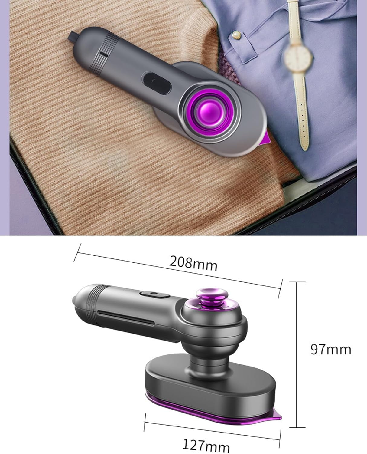Mini Steam Iron for Clothes, Perfect Travel Companion for Wrinkle-Free Clothes, Adjustable Temperature Control, Dual Steam Quick Heat-Up, Garment Steamer with Dry Ironingfor Powerful Steam(Gray)