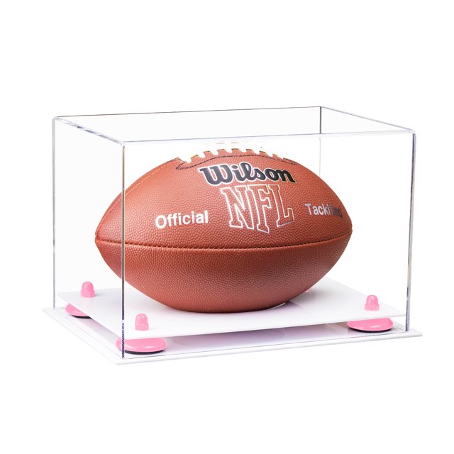 Deluxe Clear Acrylic Football Display Case with Pink Risers and White