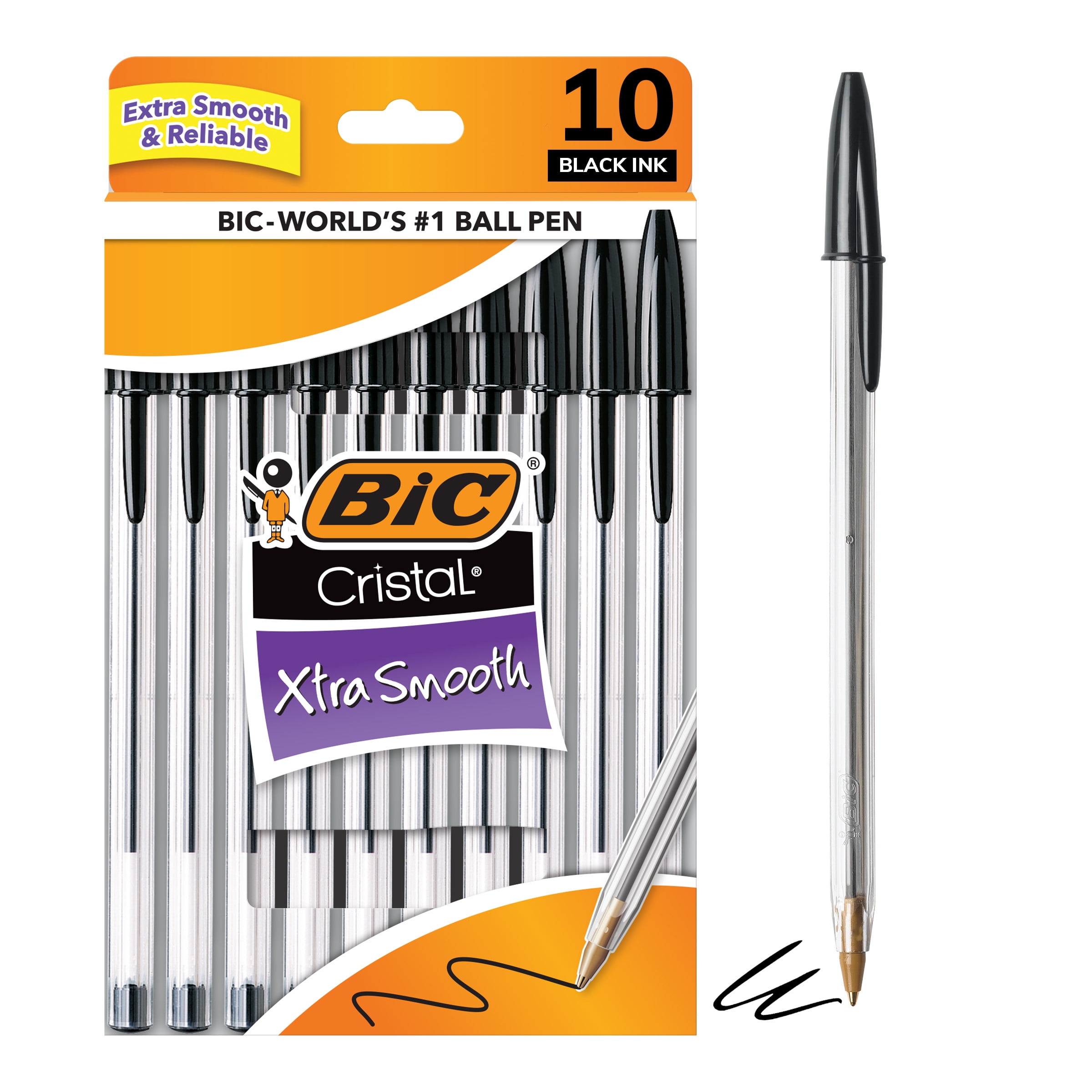 BIC Cristal Xtra Smooth Black Ballpoint Pens, Medium Point (1.0mm), 10-Count Pack BIC Cristal Xtra Smooth Black Ballpoint Pens, Medium Point (1.0mm), 10-Count Pack