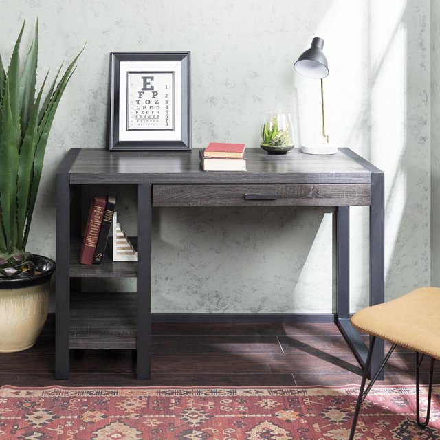Manor Park Industrial Computer Desk with 2 Shelves- Multiple Finishes