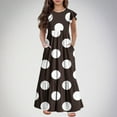 thumbnail image 2 of AJTQTH High Waist Sundress for Girls Stylish Polka Dots Tunic Pockets Princess Dress Round Neck Flutter Sleeve Flowy Maxi Dress Brown 6 Years, 2 of 7