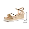 thumbnail image 7 of Rokment Women's Glitter Sequin Metallic Platform Wedge Sandals for Wedding Banquet Bridal Bling Open Toe Ankle Strap Chunky Heels Summer Dress Shoes Gold Size 6, 7 of 7