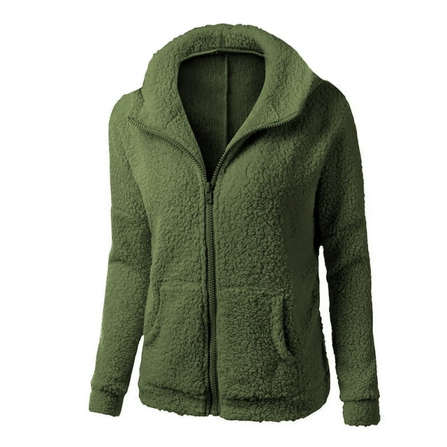 EGNMCR Manteau d'Hiver en Molleton Duveteux pour Femmes, Décontracté, Col à Revers, Cardigan Uni, Chandail à Fermeture Éclair, Manteaux, Vêtements d'Extérieur avec Poches