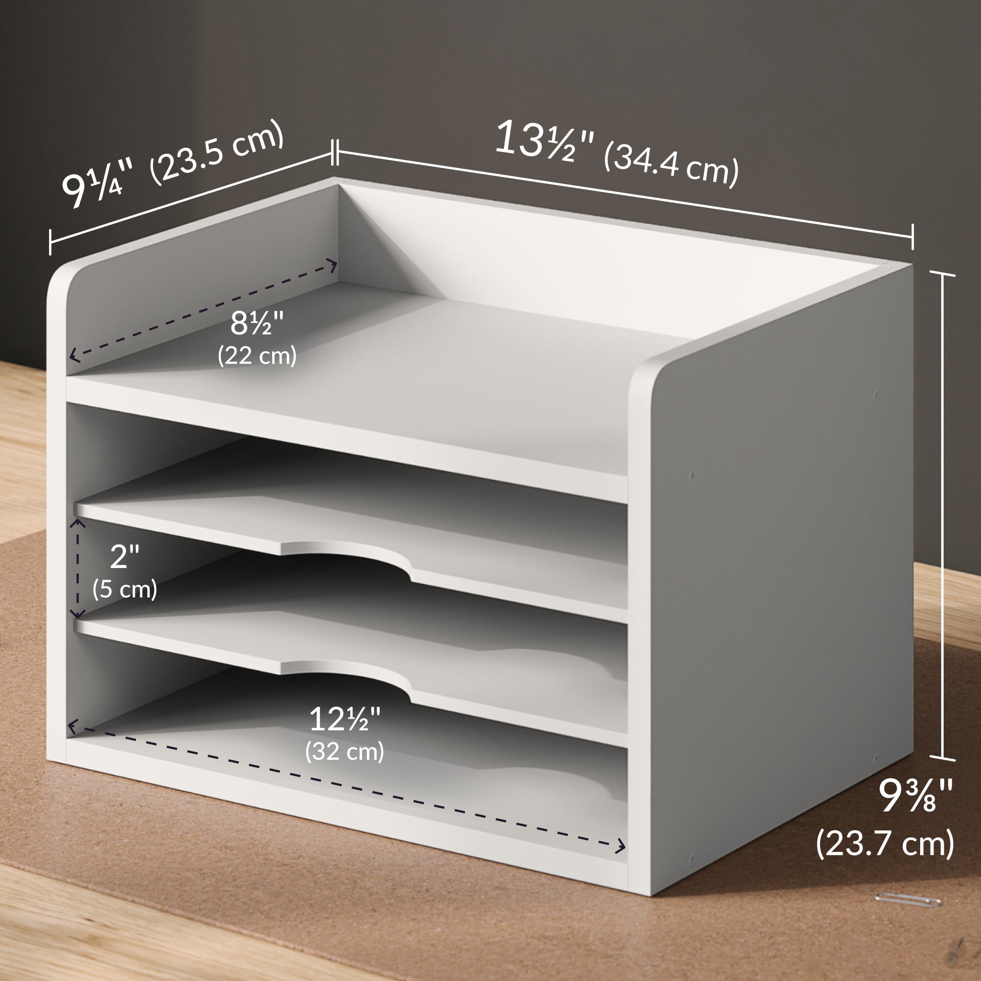 Ballucci 4-Tier Paper Organizer, Office Desk Organizer, Document Mail Sorter, White