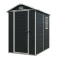 thumbnail image 2 of 6x4 FT Resin Outdoor Storage Shed, Outdoor Tool Shed with Floor, Lockable Doors & Sloping Roof, Plastic Garden Shed for Backyard, Patio, Grey, 2 of 8