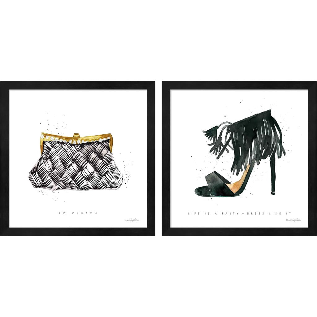 Black and Gold Fashion Canvas Print Set with Black Frame