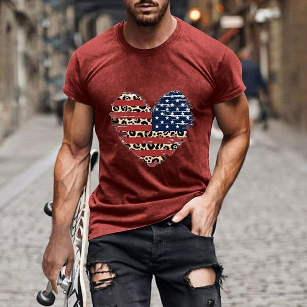 Leutsin Men's Fit Crew Undershirts Men Casual Round Neck Popular 3D Digital Flag Printing Pullover Fitness Sports Shorts T Shirt Blouse - Walmart.com