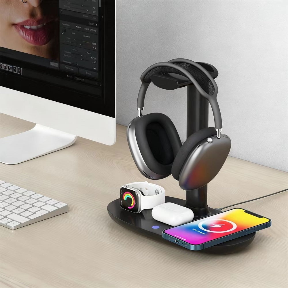Headphone Stand Wireless Charger 4 in 1 Compatible with Apple iPhone, Watch, AirPods