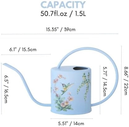 Watering Can for Indoor Plants - House Plant Watering can - Colorful, Decorative Indoor Water can for Plants - Metal Indoor Watering can with Long Spout - 1.5L 51floz 0.4 Gallon(Hummingbird Blue)