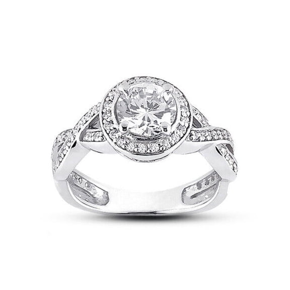 Halo Diamond Ring Twisted Shank Engagement Ring 2.1 Ct Diamond 14K White Gold Over