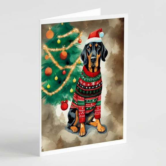 Black and Tan Coonhound Christmas Greeting Cards Pack of 8 7 in x 5 in