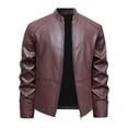 thumbnail image 3 of Leather Jacket Men Faux Leather Jackets Winter Fall Zipper Stand Collar Waterproof Windproof Bomber Jacket Casual Long Sleeved Biker Coat, 3 of 5