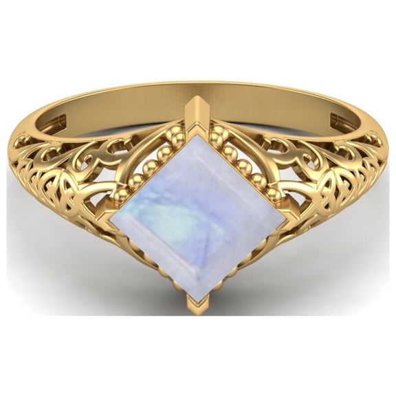 1.30 Ctw Square Rainbow Filigree 925 Sterling Silver Gold Vermeil Solitaire Valentines Day Gifts Ring
