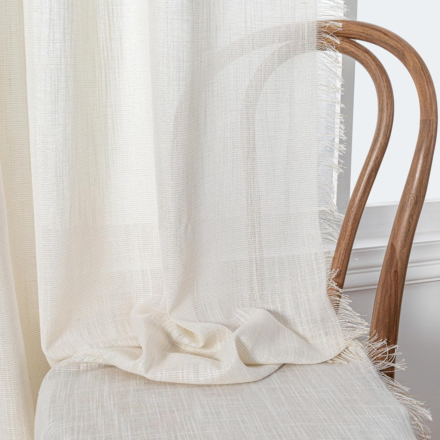 Wehilion Linen Curtains for Living Room, Natural Semi Sheer Curtains & Drapes 84 inches Length 2 Panels Set Farmhouse Country Boho Style Back Tab Draperies for Sliding Glass Door