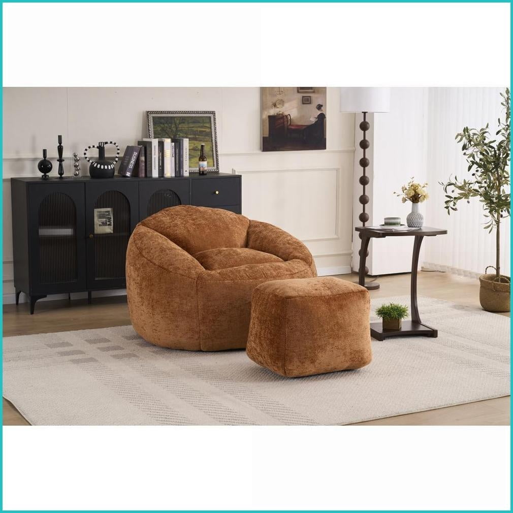 Memory Foam Bean Bag Chair for Adults & Teens – Ultra Soft Lazy Sofa with Filling | Chenille | Round