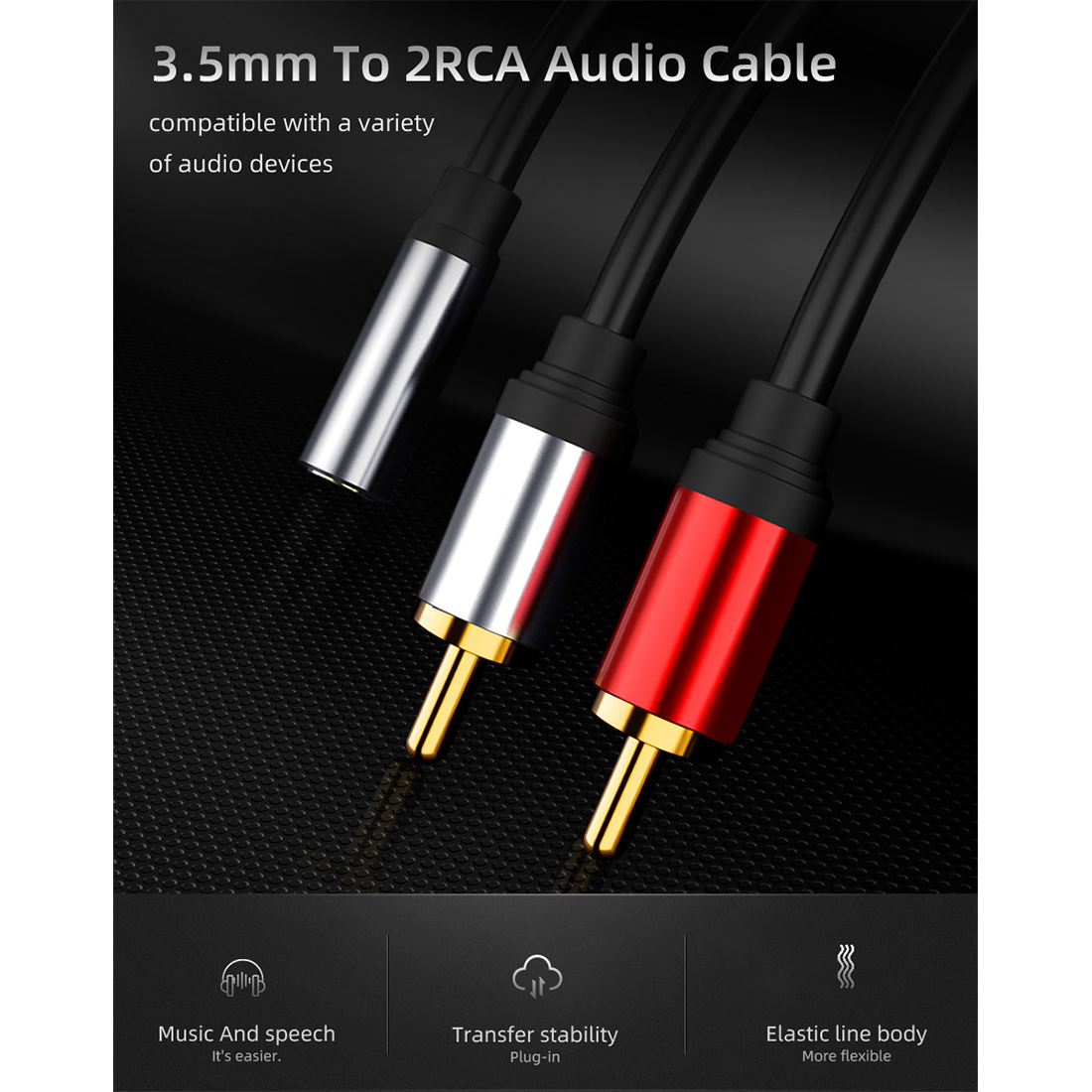 RCA Cable 2RCA Male to 3.5mm Female Audio Aux Cable 3.5mm Jack Rca Cable for MP3 Phone Home Theater DVD 2RCA Audio Cable - image 4 of 5