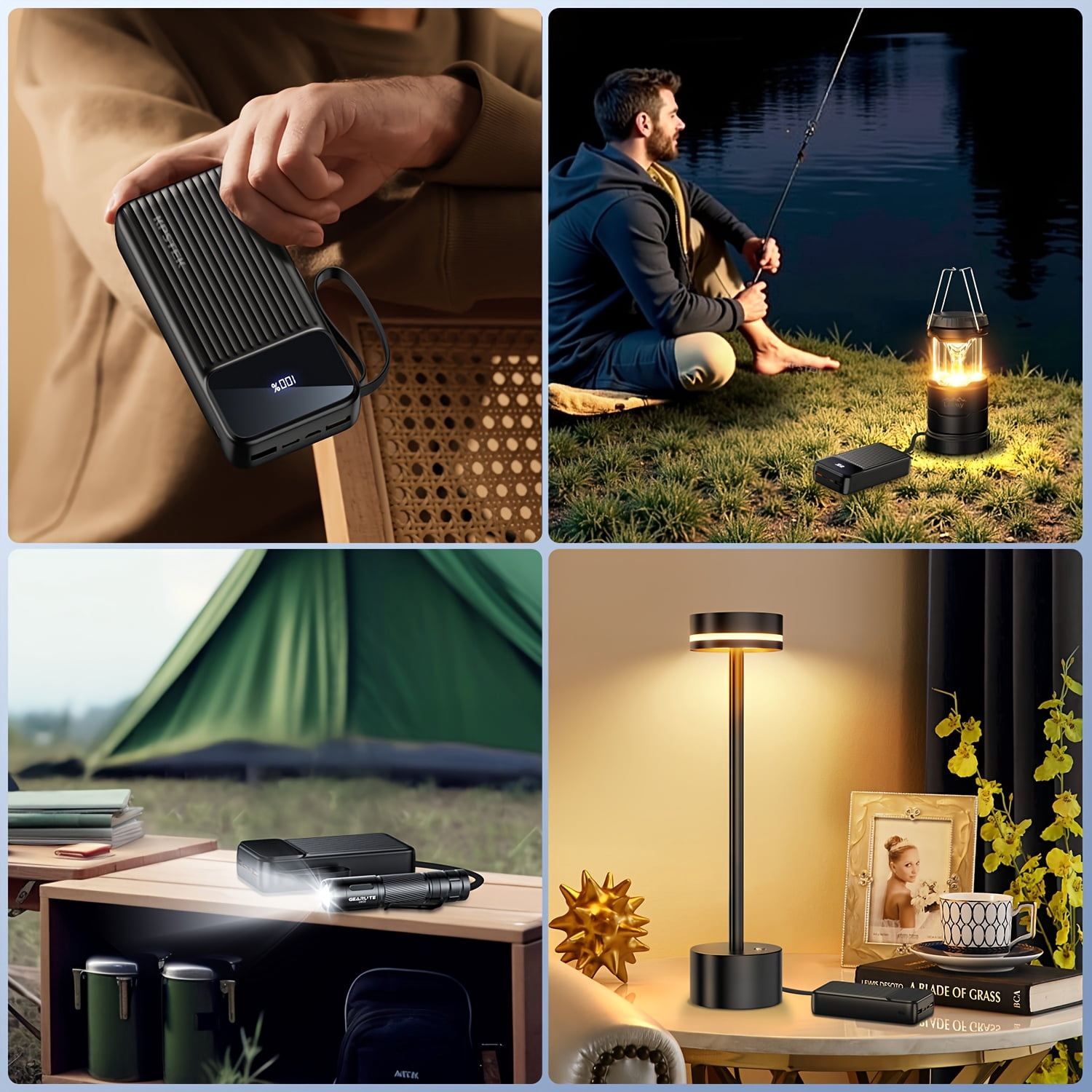 20000mAh Portable Charger Power Bank Battery Pack | 22.5W Fast Charging PowerBank with Built In 4 Cables, Travel Camping Essential USB-C Portable Phone Charger for Phone Samsung Pixel Android (Black)