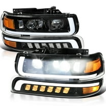 Spec-D Tuning Full LED Jet Black Projector Headlights   Bumper Lights Compatible with 1999-2002 Chevy Silverado 1500/2500, 01-02 Silverado 1500HD/2500HD/3500, 00-06 Tahoe/Suburban 1500/2500