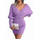thumbnail image 1 of Vestido Mini de Punto Cruzado de Larga con de Murciélago para Cóctel para Mujer Púrpura S, 1 of 9