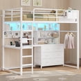thumbnail image 3 of Metal Loft Bed Twin Size with Desk, 6 Storage Drawers and Bookshelf, Loft Twin Bed Frame with USB Charging Station, LED Lights, Storage Shelf, Full-Length Guardrail & Ladder, White, 3 of 9