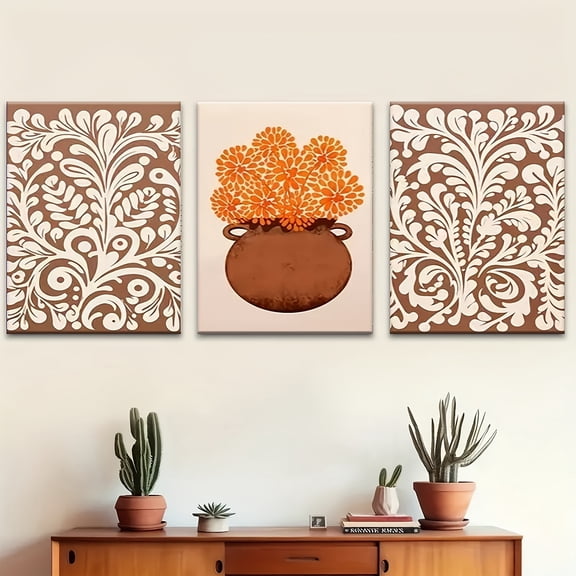 3pcs Of Wooden Framed Wall Art, Mexican Mural, Sunflower Poster Canvas Aesthetic Canvas Printing Mural, Creative Art Design, Ideal Gift for Living Room, Bedroom, Office Decoration,