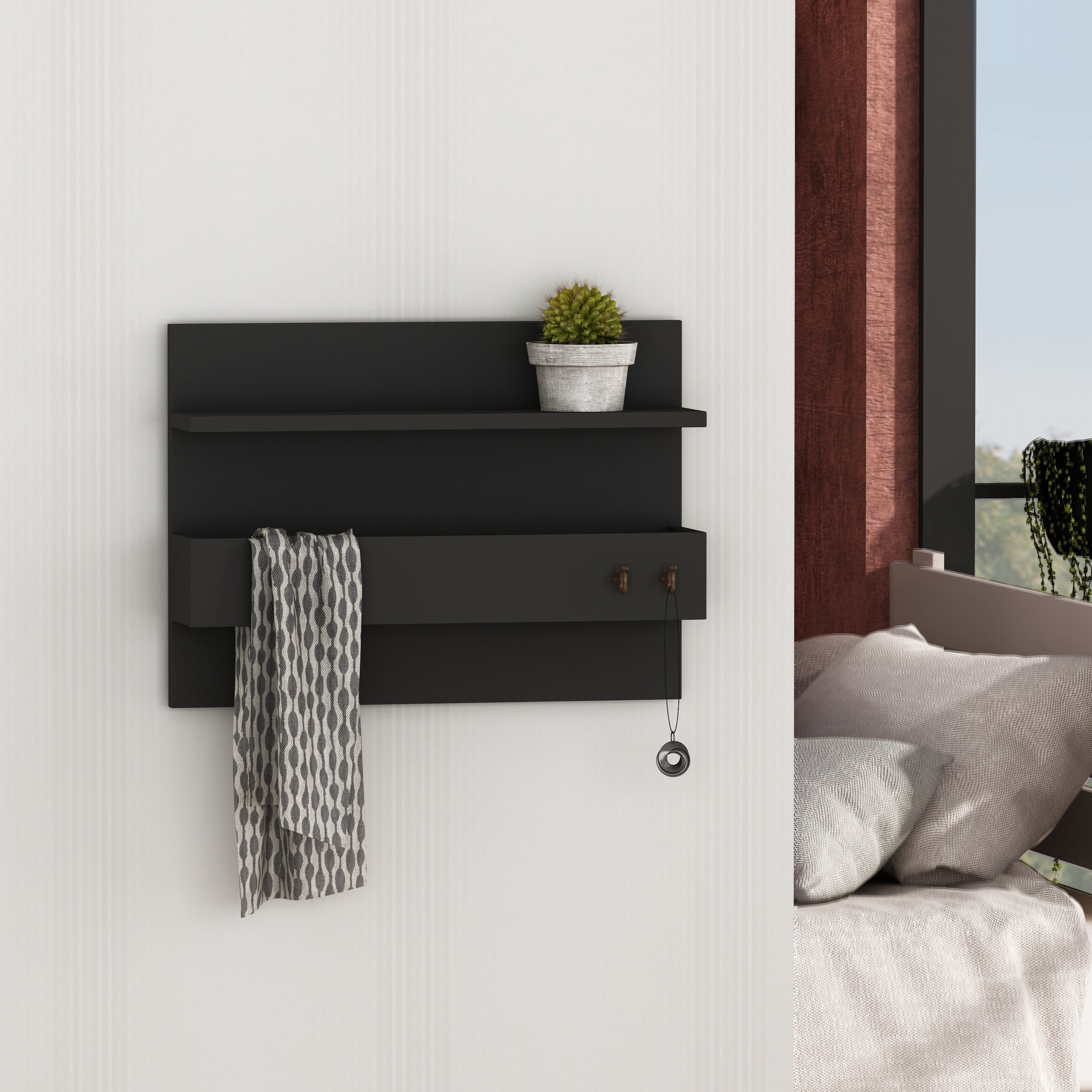 Ada Home Decor Furniture Hazel Anthracite Wall Coat Rack with Shelf