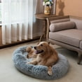 thumbnail image 6 of Oval Calming Donut Cuddler Dog Bed,Shag Faux Fur Cat Bed Washable Round Pillow Pet Bed(30"/36"/43") for Small Medium Dogs (XL(36"x27"x7"), Grey), 6 of 6