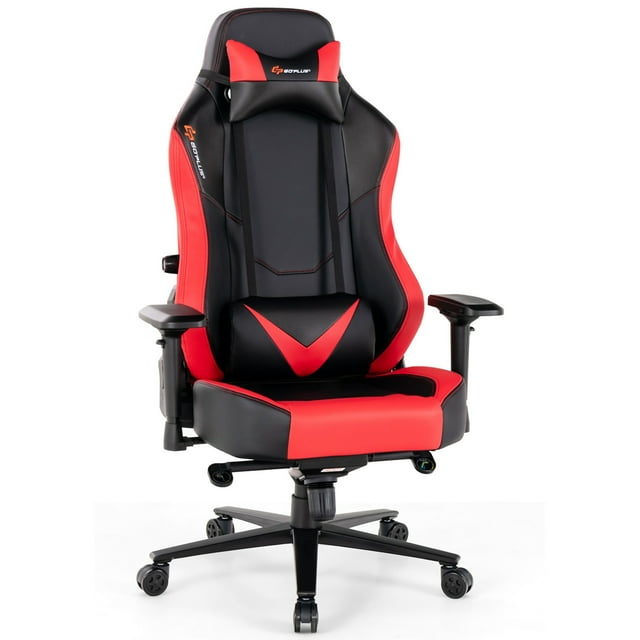 Goplus Chaise de Gaming Pivotante à 360° pour Ordinateur, Inclinable, Hauteur Réglable, Accoudoirs 4D, Rouge