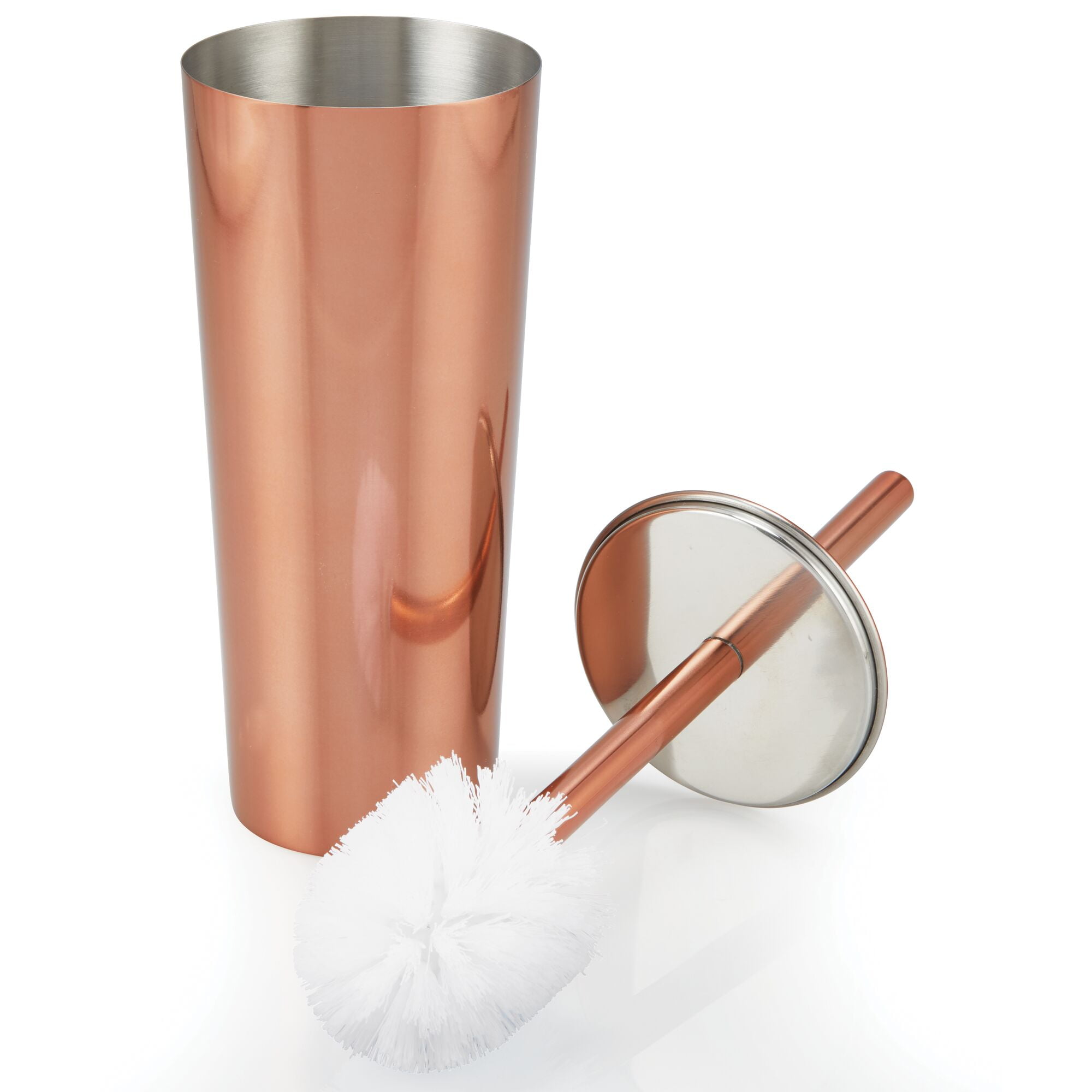 mDesign 2 Piece Plastic Bathroom Set, Bowl Brush and Trash Can - Rose Gold
