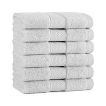 Aston & Arden Egyptian Cotton Washcloths (6 Pack), 13x13, Jaquard Border, Light Grey