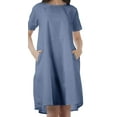 thumbnail image 2 of Moomaya Robes à Manches Courtes pour Femmes, Encolure Dégagée, Robes Unies avec Poches, 2 of 6