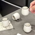thumbnail image 3 of Silver Rim Small Milk Pitcher With Handle Simple Ceramic Sauce Pot Gravy Boat, 3 of 6